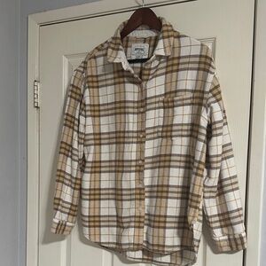 American Eagle Outfitters Yellow and Brown Plaid Flannel